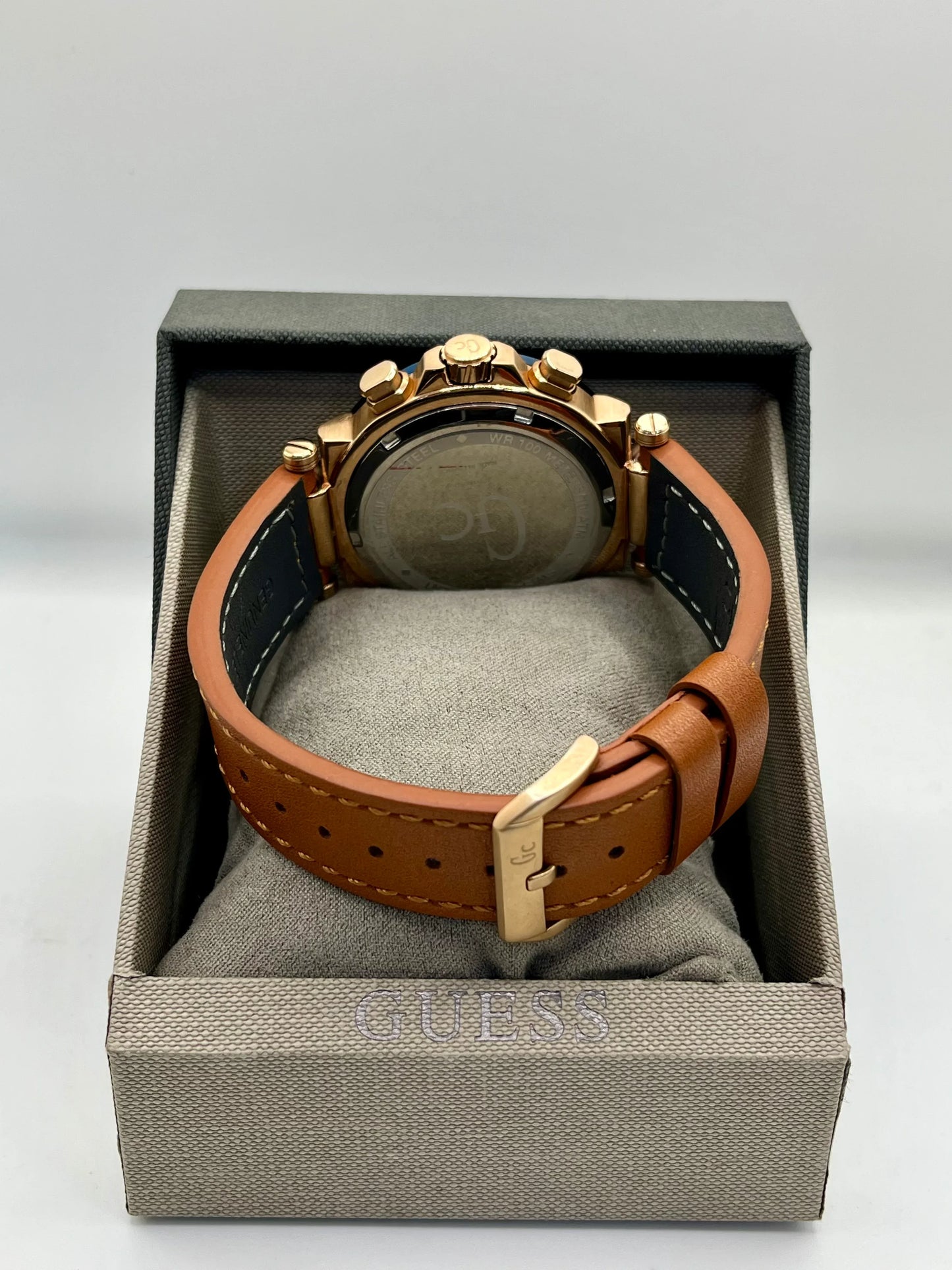 Guess Blue Dial Gold Chronograph Leather Watch