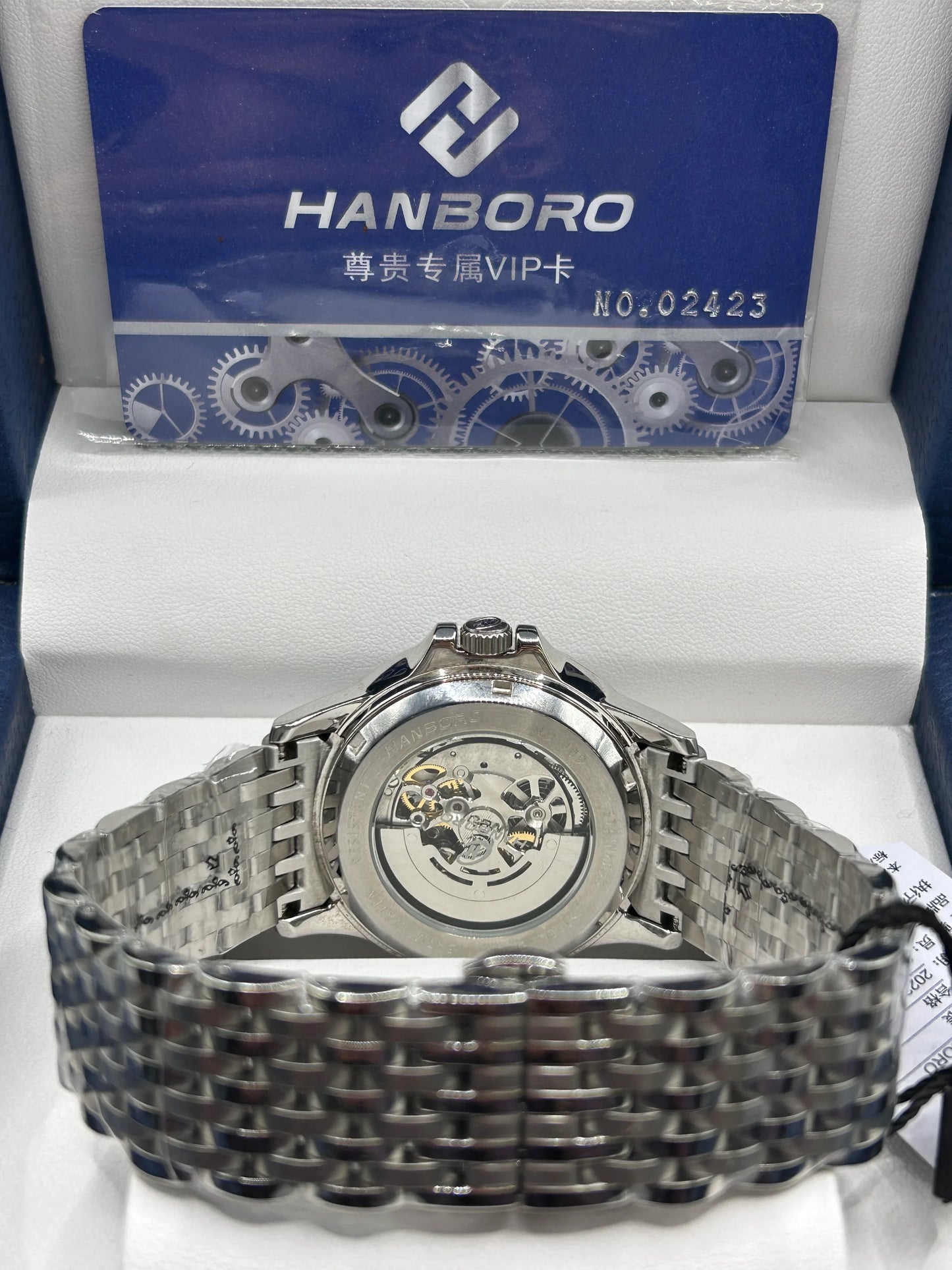 Hanboro Black Skeleton Dial Stainless Steel Watch