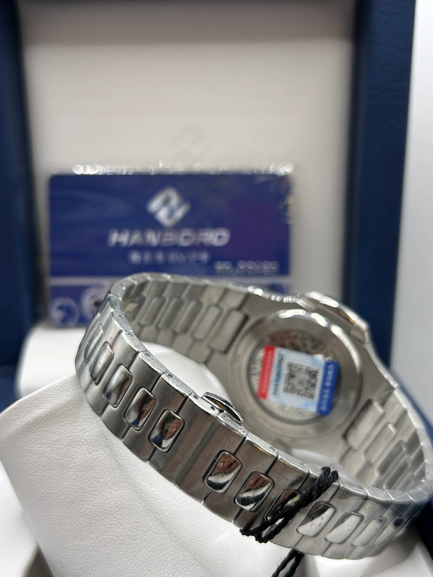 Hanboro Blue Dial Stainless Steel Skeleton Watch