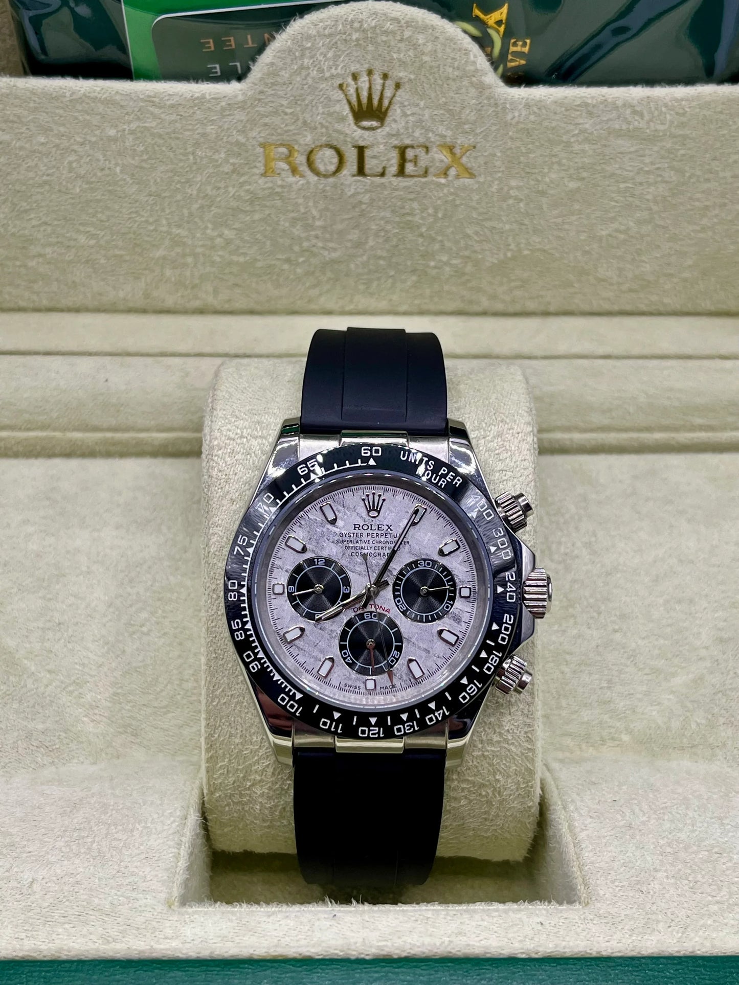 Rolex Daytona White Dial Black Strap Chronograph Watch