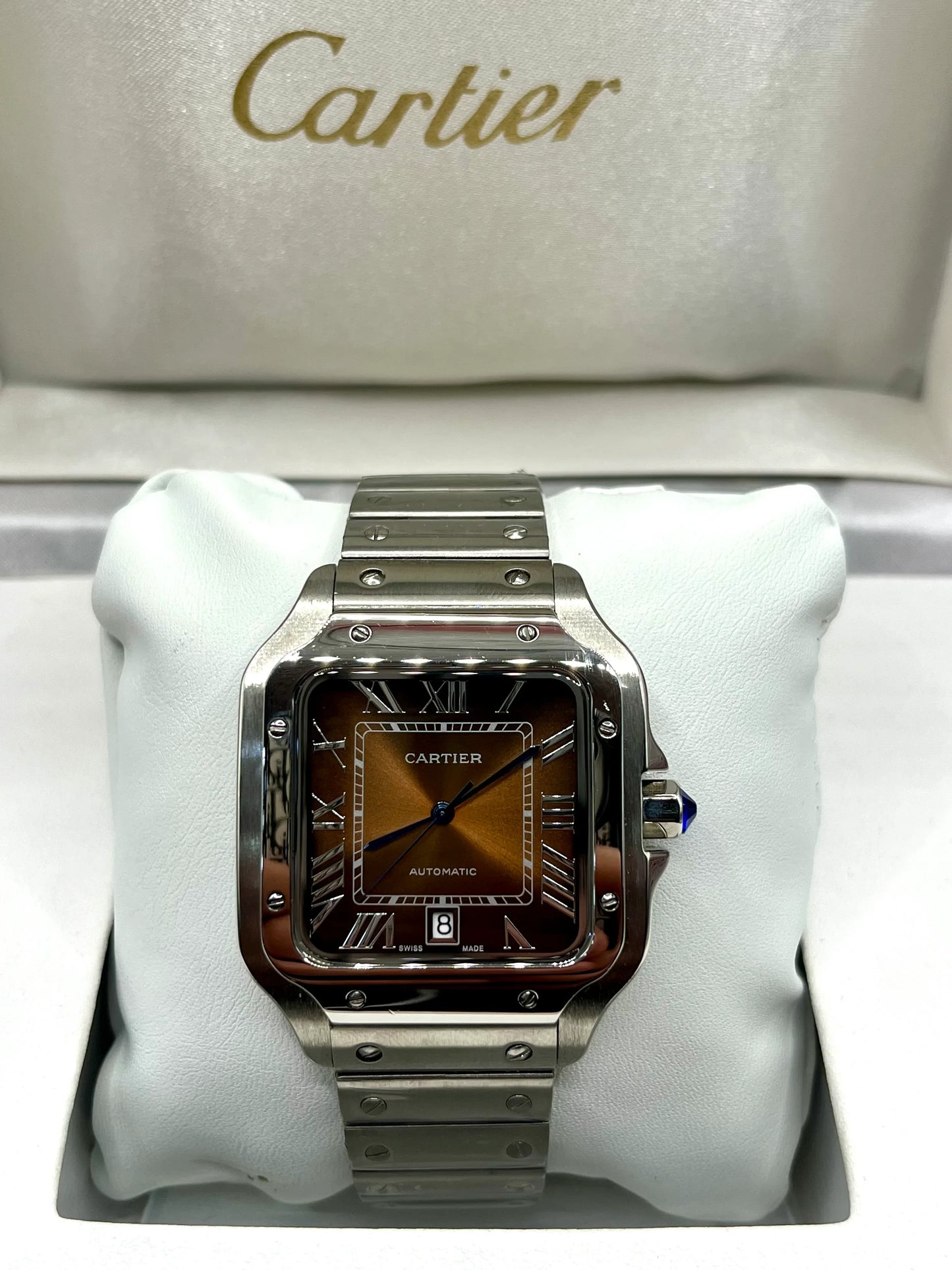 Cartier Santos Brown Dial Stainless Steel Automatic Watch