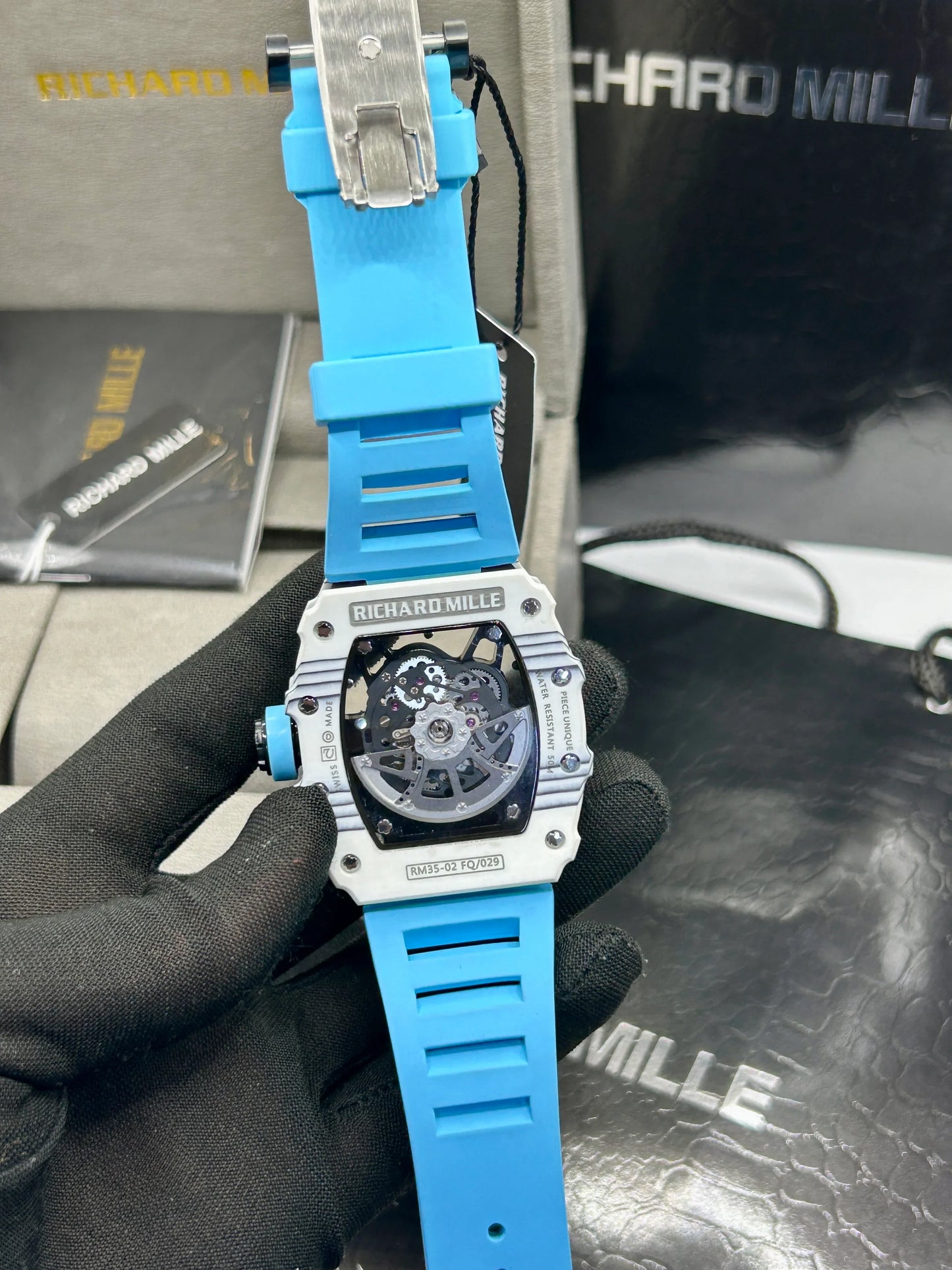Richard Mille Light Blue Skeleton Watch