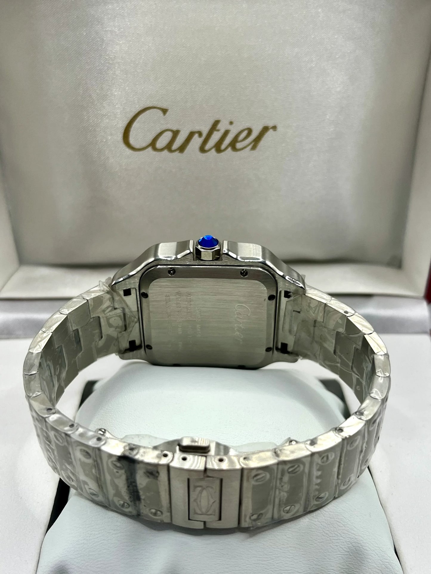 Cartier Santos Blue Bezel Blue Dial Stainless Steel Watch