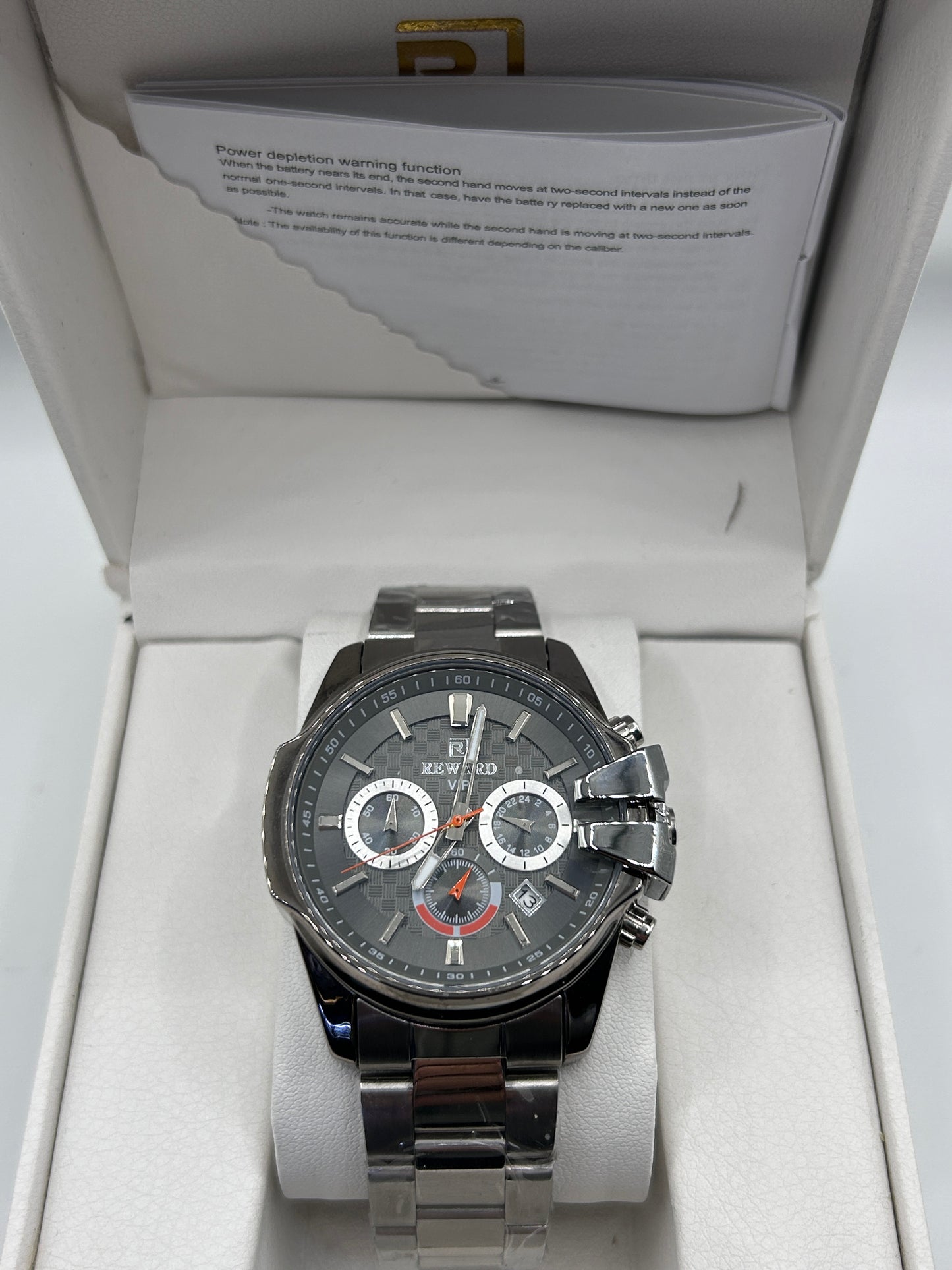 REWARD Luxury Chronograph Watch – Grey Dial Stainless Steel