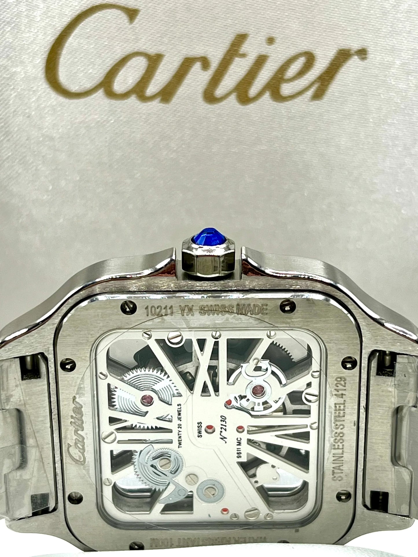 Cartier Santos Black Skeleton Stainless Steel Watch
