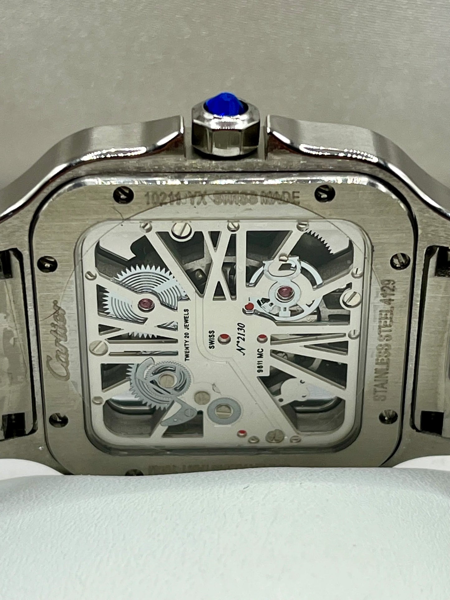 Cartier Santos Blue Skeleton Stainless Steel Watch