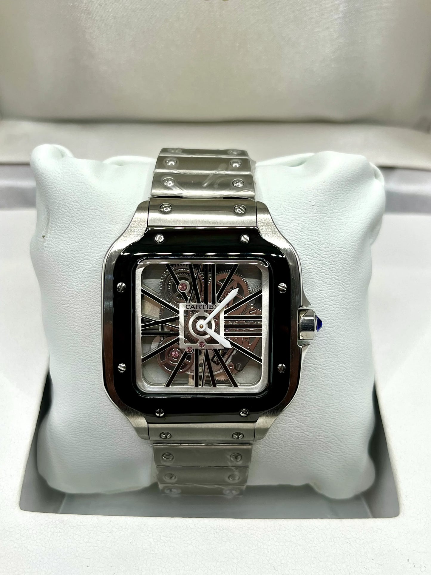Cartier Santos Black Skeleton Stainless Steel Watch