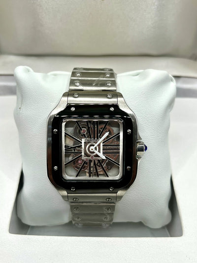 Cartier Santos Black Skeleton Stainless Steel Watch