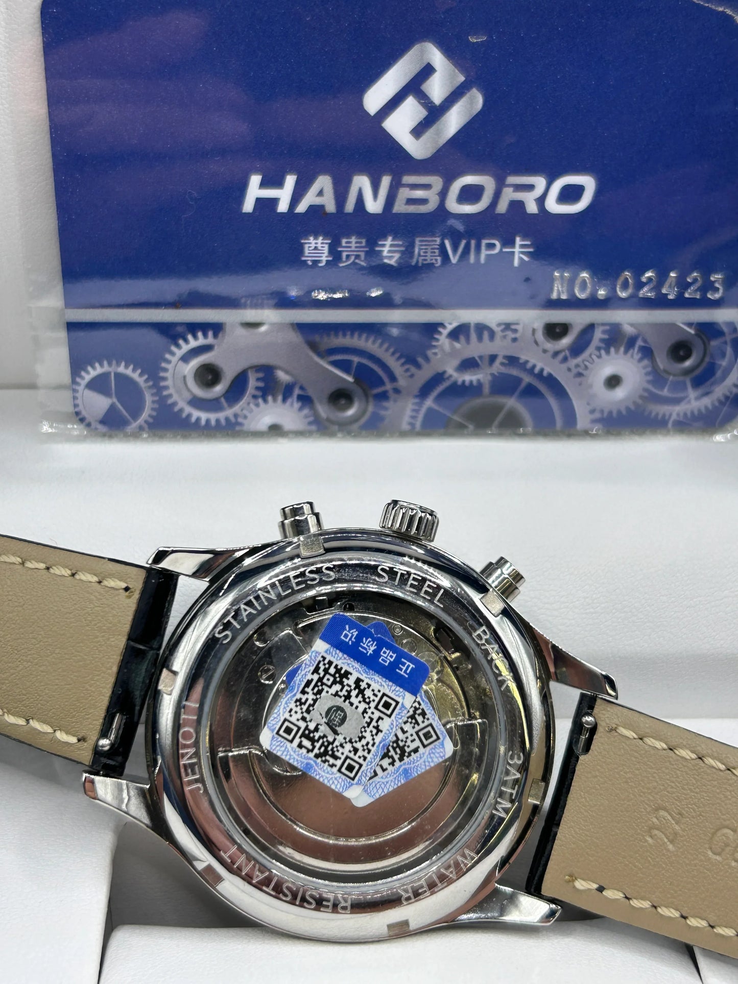 Hanboro Black Skeleton Dial Leather Chronograph Watch