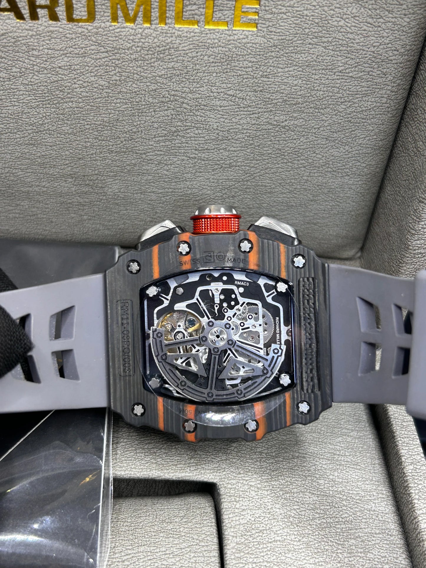 Richard Mille Grey Case Grey Strap Skeleton Watch