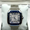 Cartier Santos Blue Bezel White Dial Stainless Steel Watch