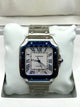 Cartier Santos Blue Bezel White Dial Stainless Steel Watch