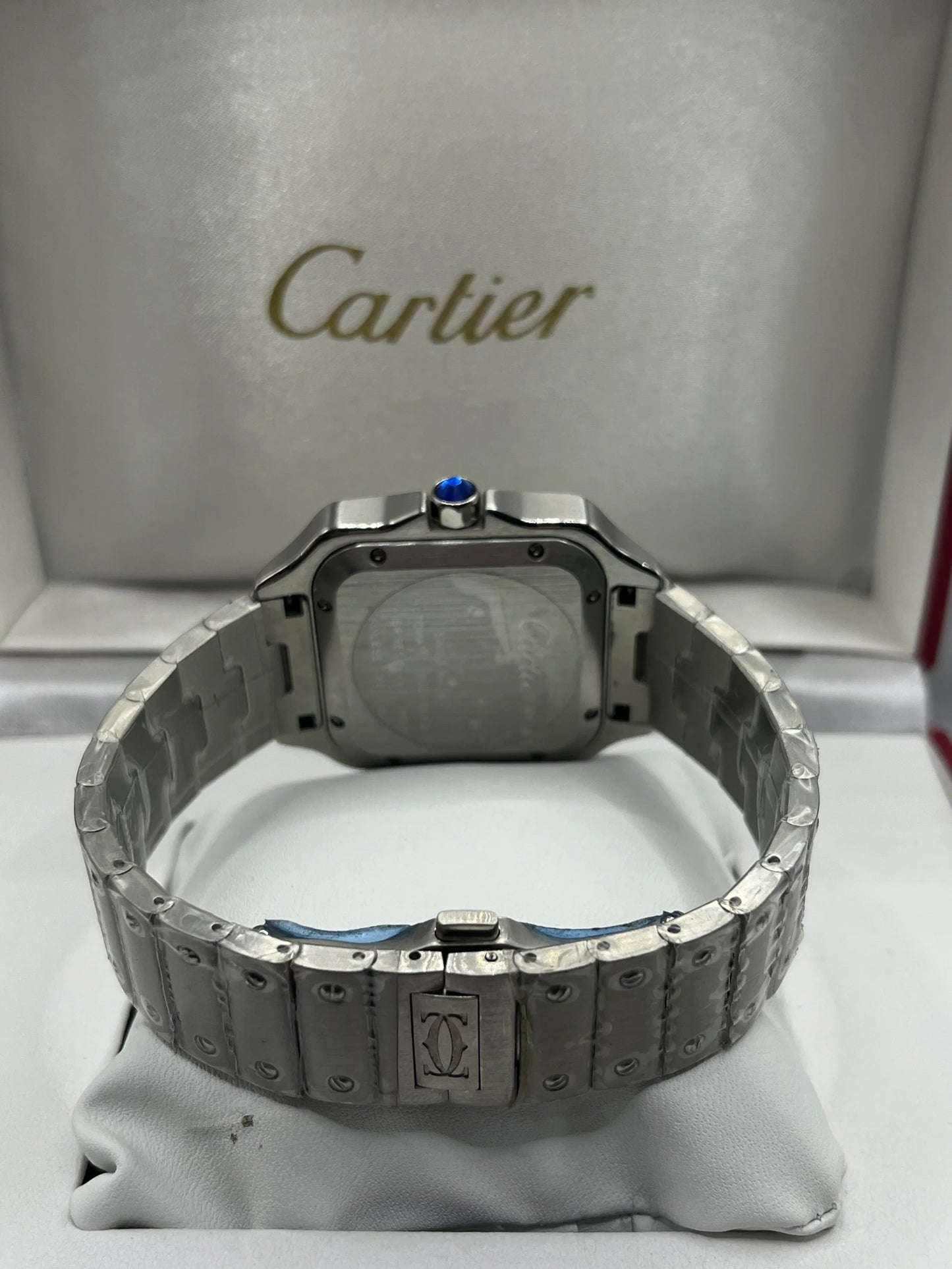 Cartier Santos Blue Dial Stainless Steel Automatic Watch