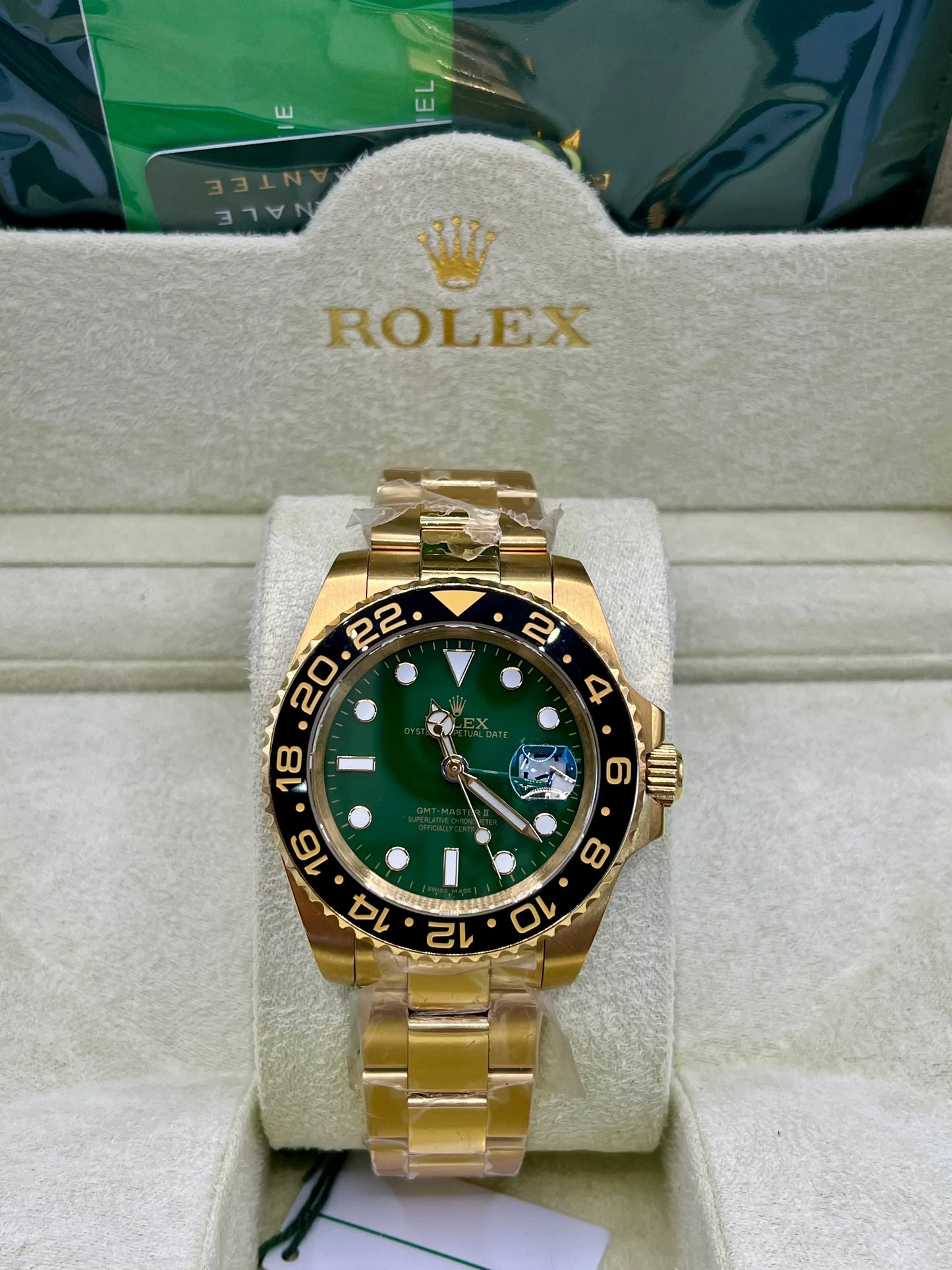 Rolex GMT Master II Gold Green Dial Watch