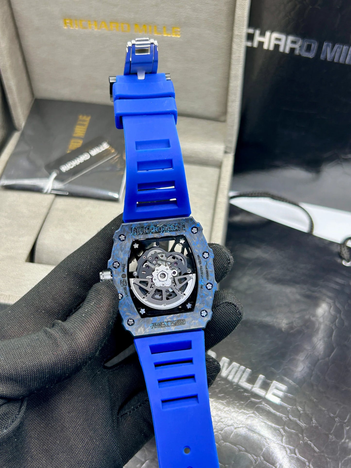 Richard Mille Blue Rubber Strap Skeleton Watch