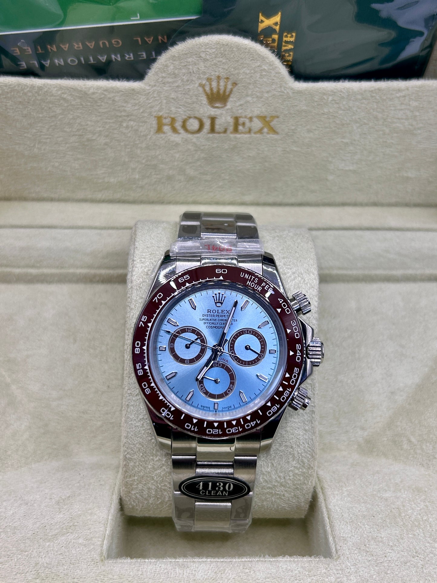 Rolex Daytona Ice Blue Dial Red Bezel Chronograph Watch