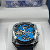 Hanboro Blue Skeleton Dial Leather Watch