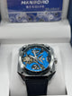 Hanboro Blue Skeleton Dial Leather Watch