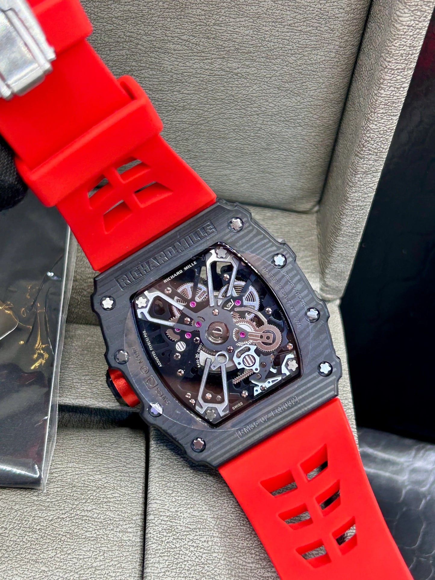 Richard Mille Red Rubber Strap Skeleton Watch