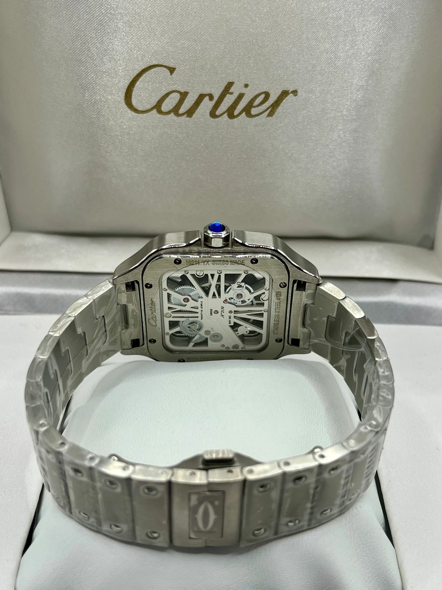 Cartier Santos Blue Skeleton Stainless Steel Watch