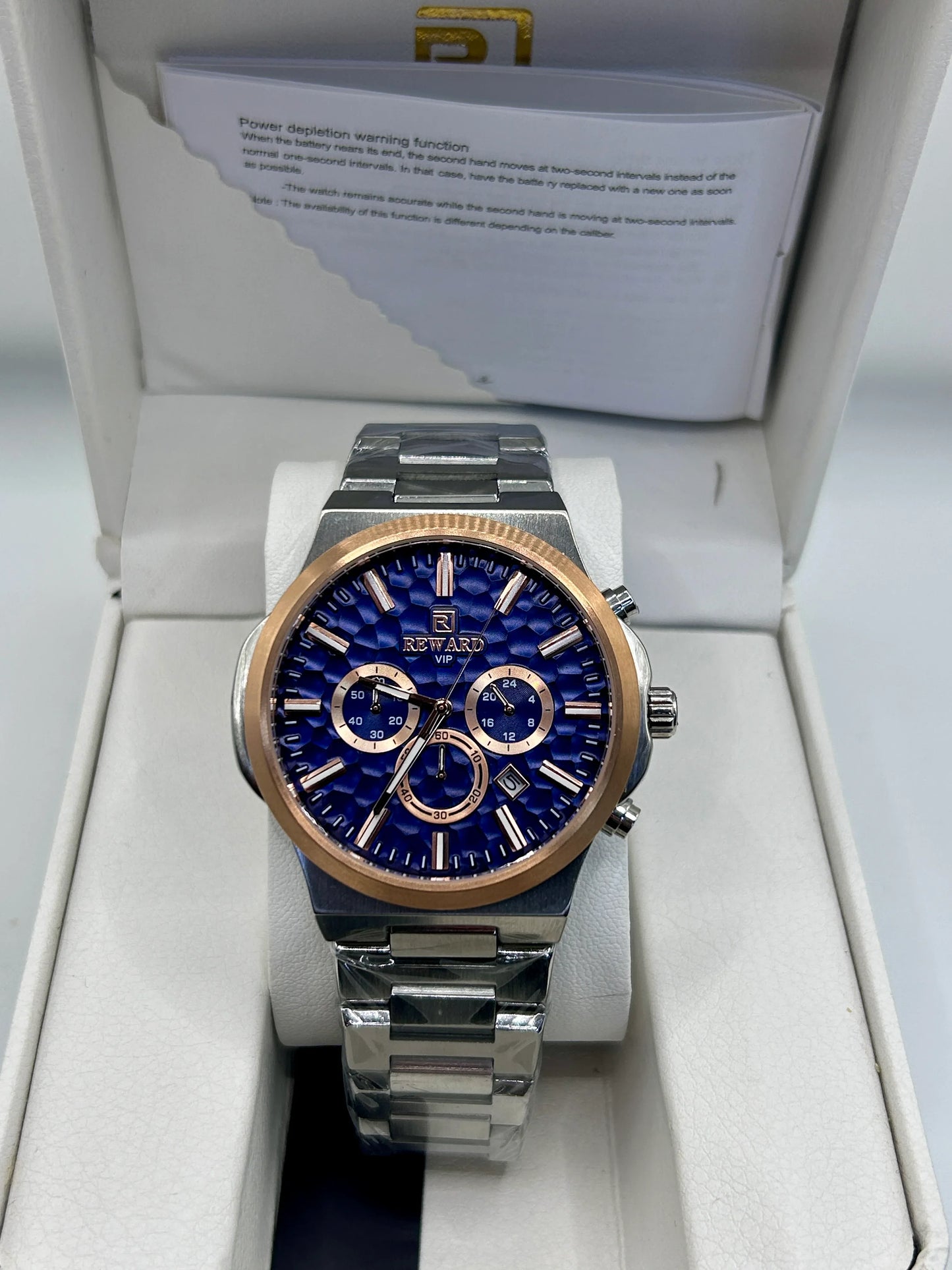 REWARD Luxury Chronograph Watch – Blue Dial Two-Tone