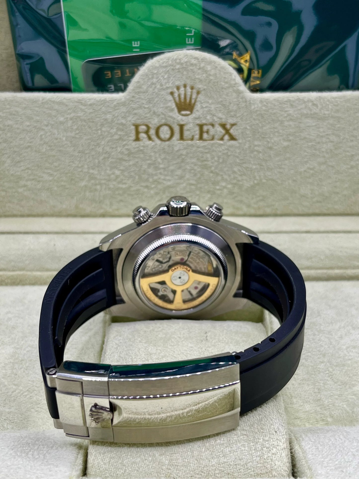 Rolex Daytona White Dial Black Strap Chronograph Watch