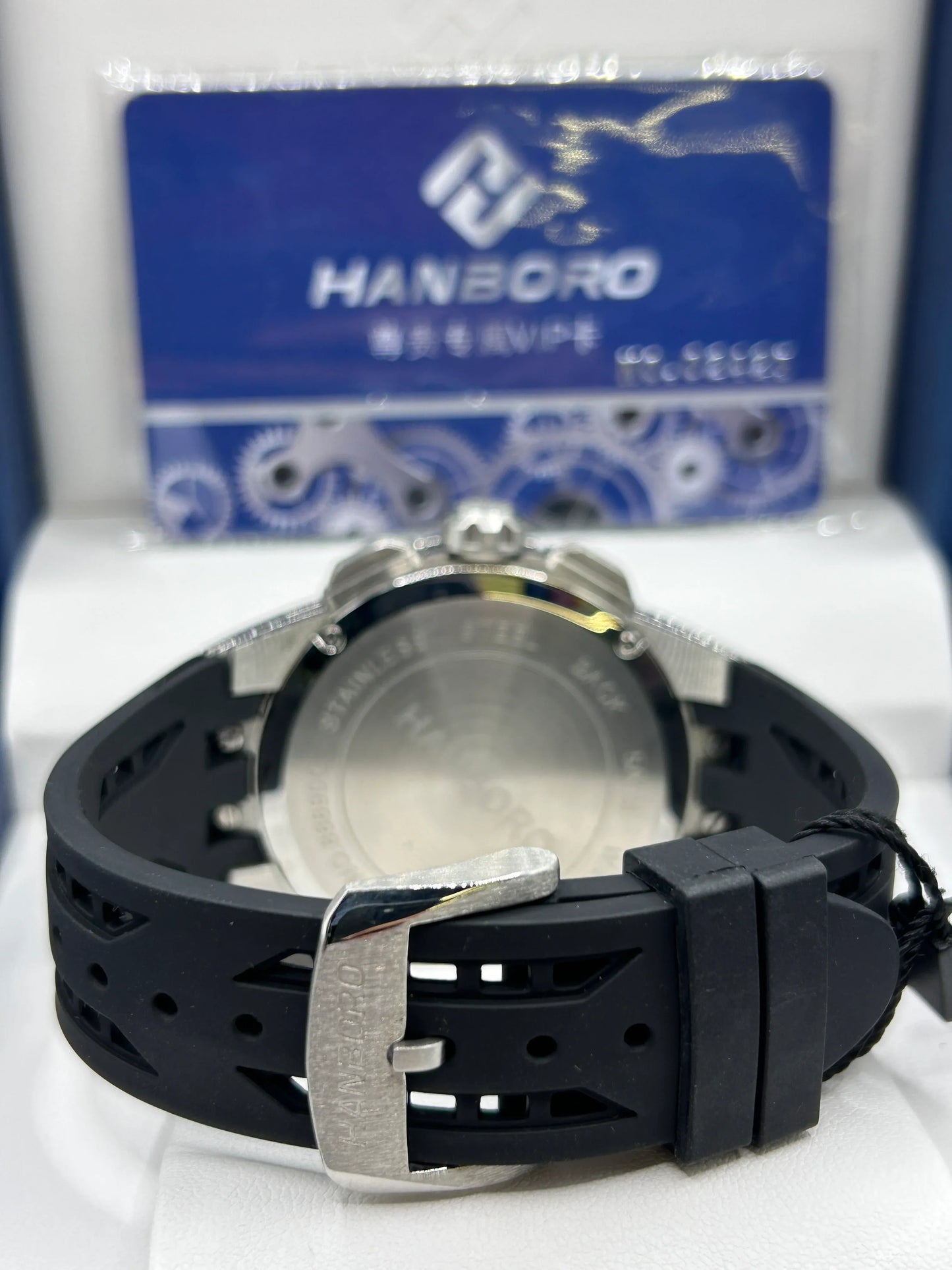 Hanboro Blue Dial Leather Chronograph Watch
