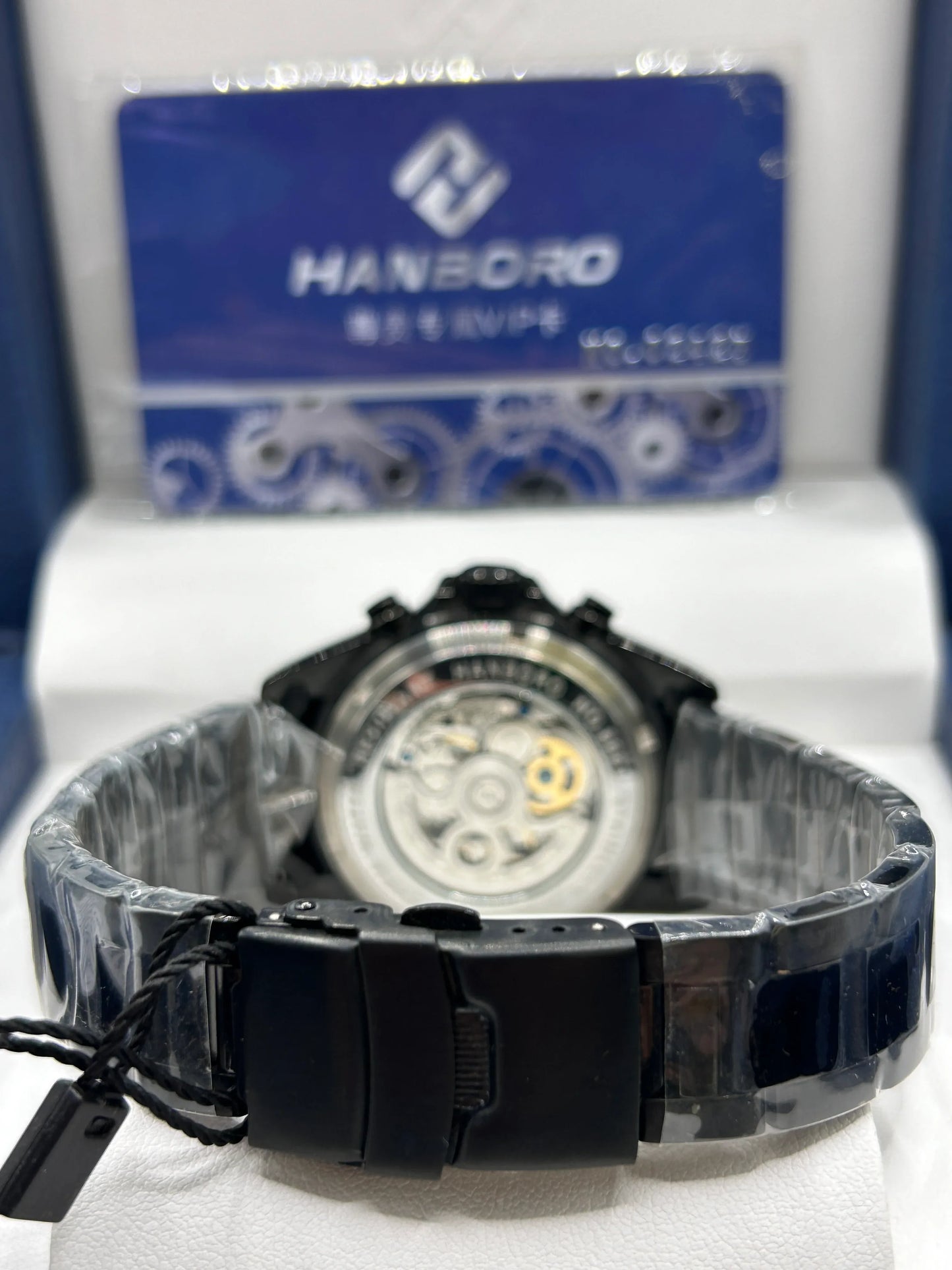 Hanboro Black Dial Black Stainless Steel Chronograph Watch