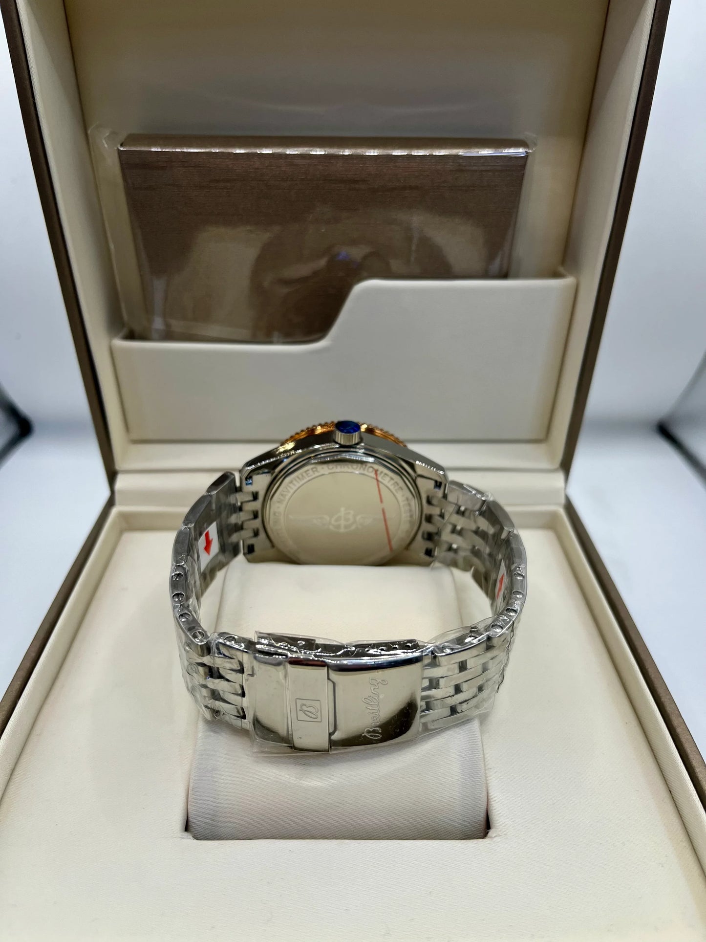 Breitling Blue Dial Gold Bezel Stainless Steel Watch