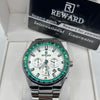 REWARD Luxury Chronograph Watch – White Dial Green Bezel Stainless Steel