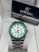 REWARD Luxury Chronograph Watch – White Dial Green Bezel Stainless Steel