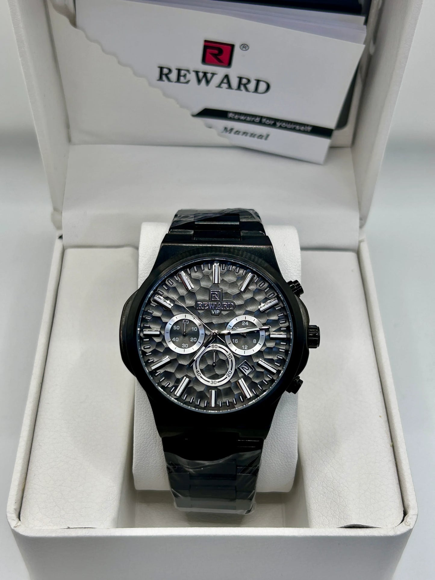 Reward Grey Dial Black Stainless Steel Quartz Chronograph Watch