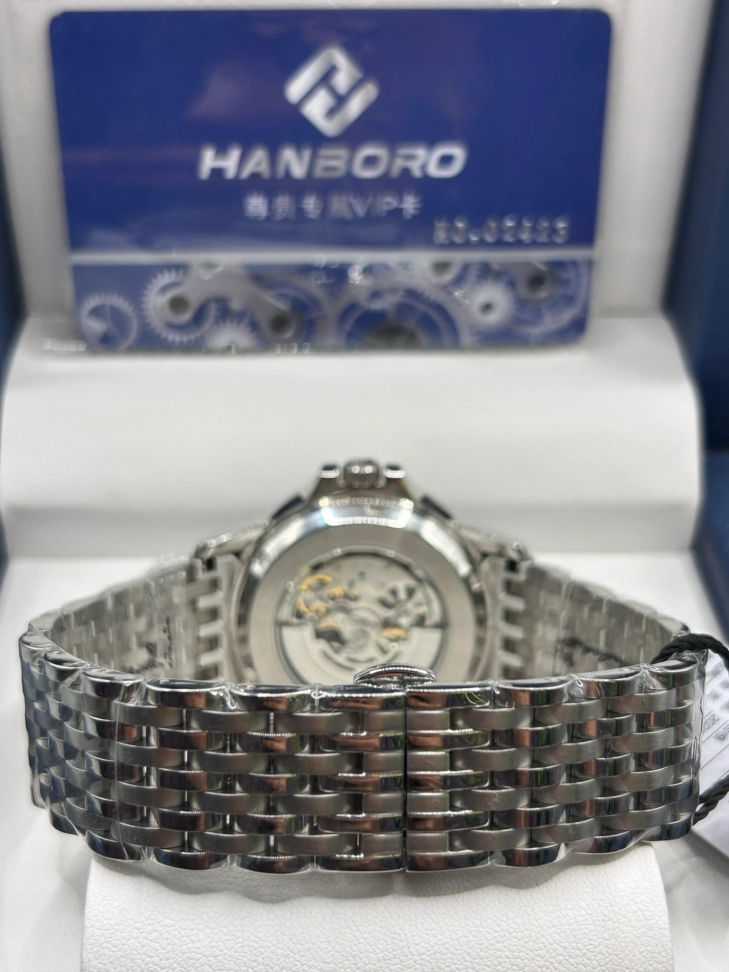 Hanboro Black Skeleton Dial Stainless Steel Watch