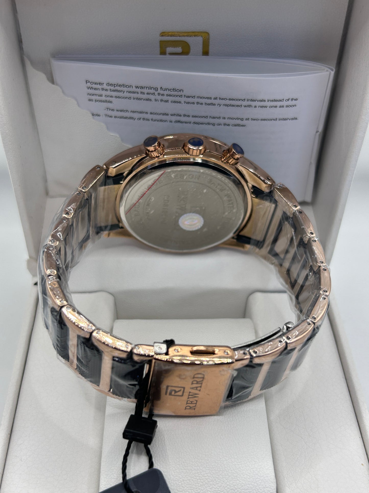 REWARD Luxury Chronograph Watch – Black Dial Rose Gold