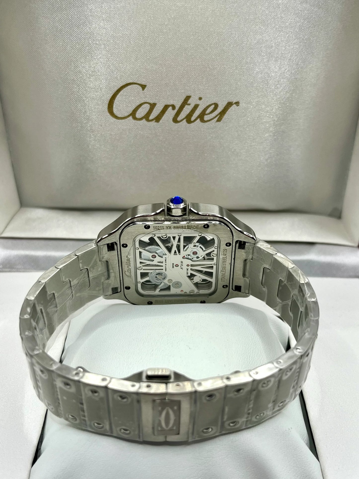 Cartier Santos Black Skeleton Stainless Steel Watch