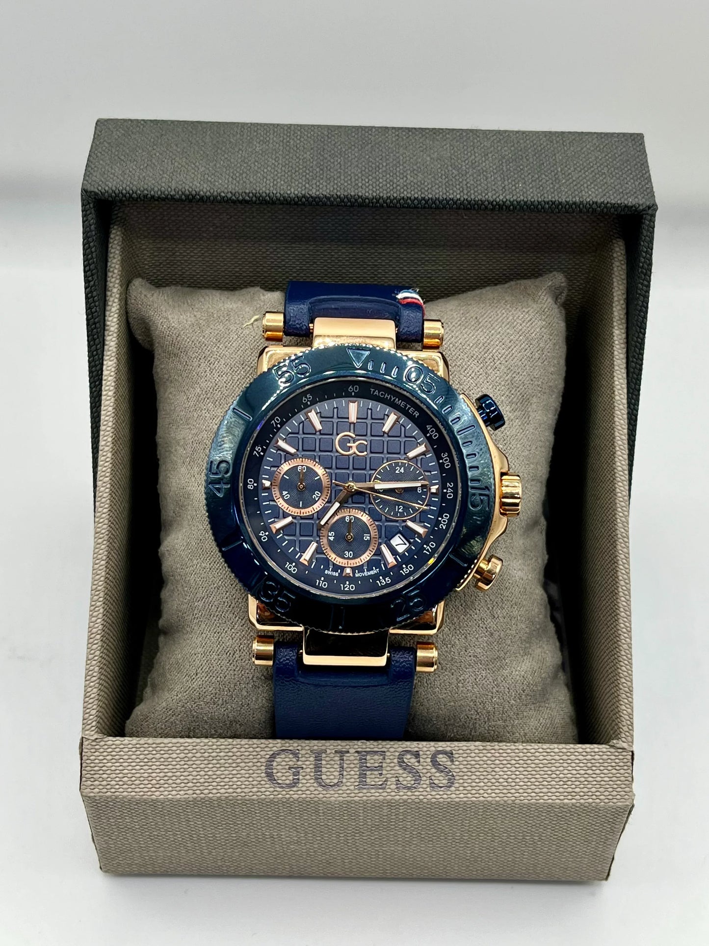 Guess Blue Dial Gold Accent Chronograph Watch