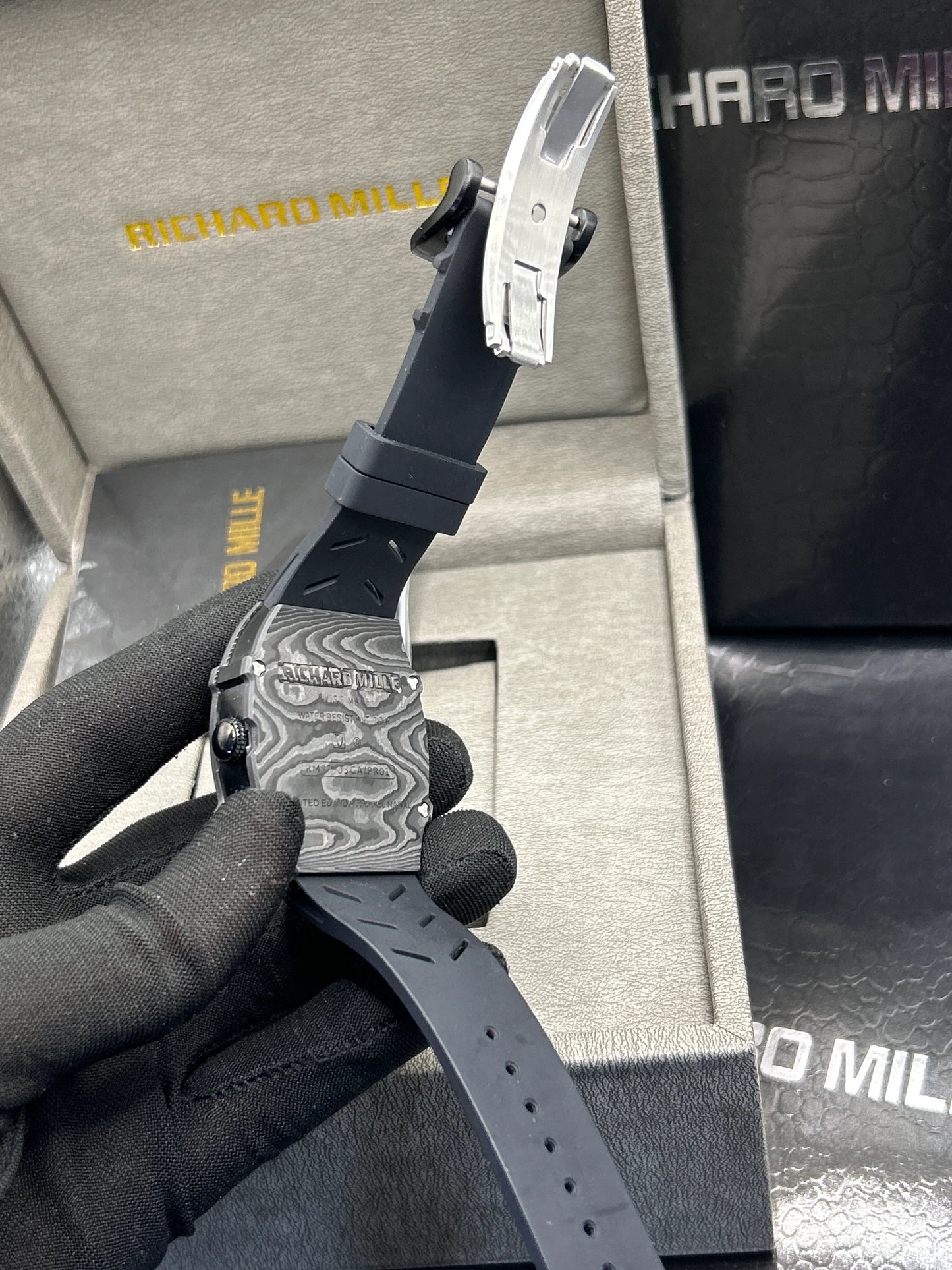 Richard Mille Black Case Black Strap Skeleton Watch