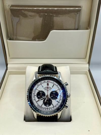 Breitling White Dial Black Leather Chronograph Watch
