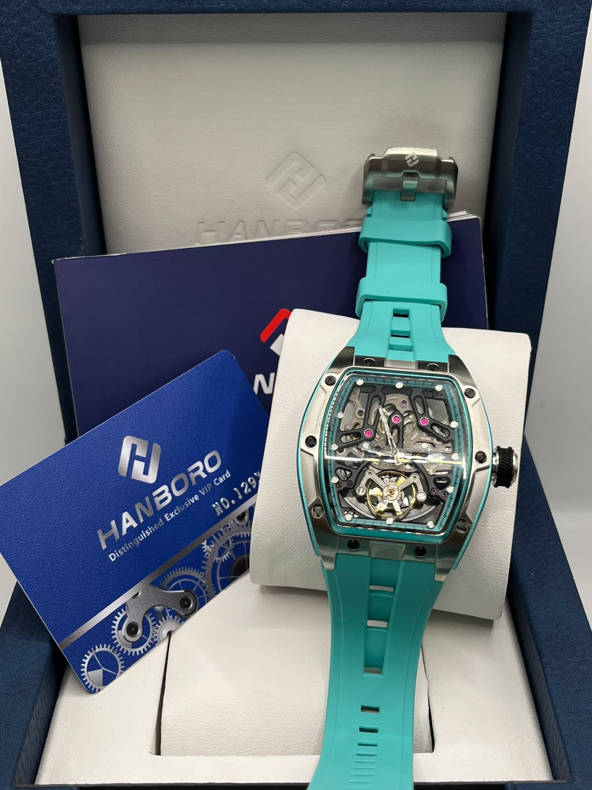 HANBORO Automatic Skeleton Watch Turquoise & Silver (ORIGINAL)
