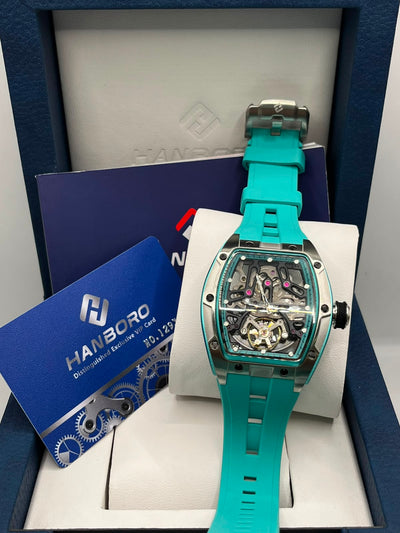 HANBORO Automatic Skeleton Watch Turquoise & Silver (ORIGINAL)