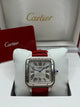 Cartier Santos Watch Silver Dial Red Leather Strap (Copy)