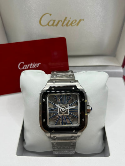 Cartier Santos Skeleton Watch Skeleton Dial Silver Stainless Steel Bracelet (Copy)