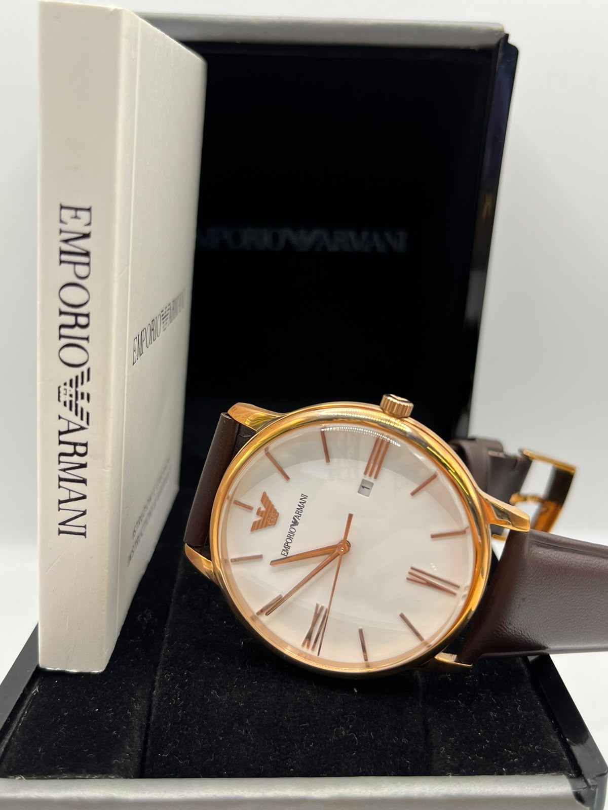 Emporio Armani Men's Rose Gold Watch with Brown Leather Strap (Copy)