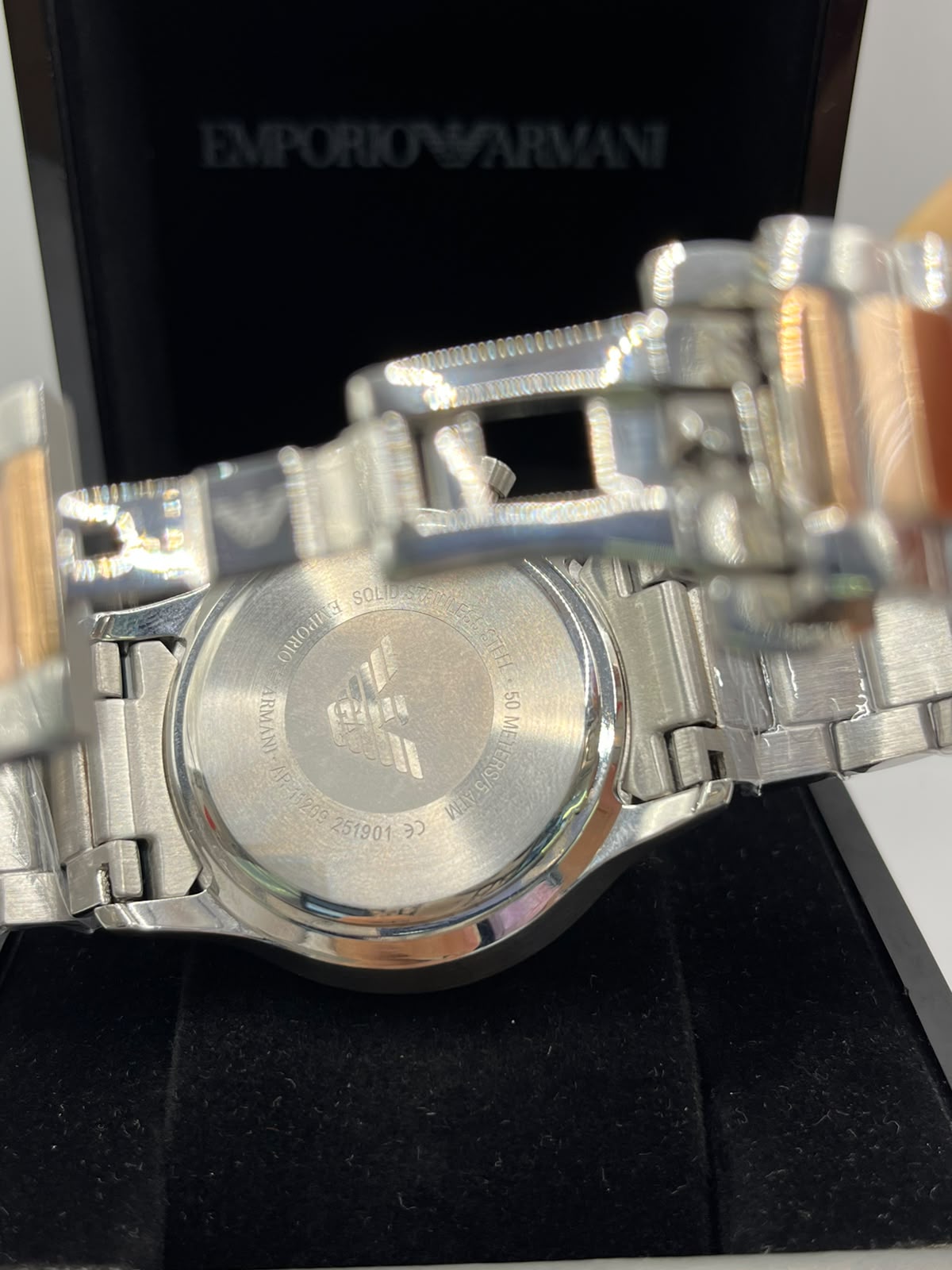 Emporio Armani Chronograph Watch Black Dial Silver Stainless Steel Bracelet (Copy)