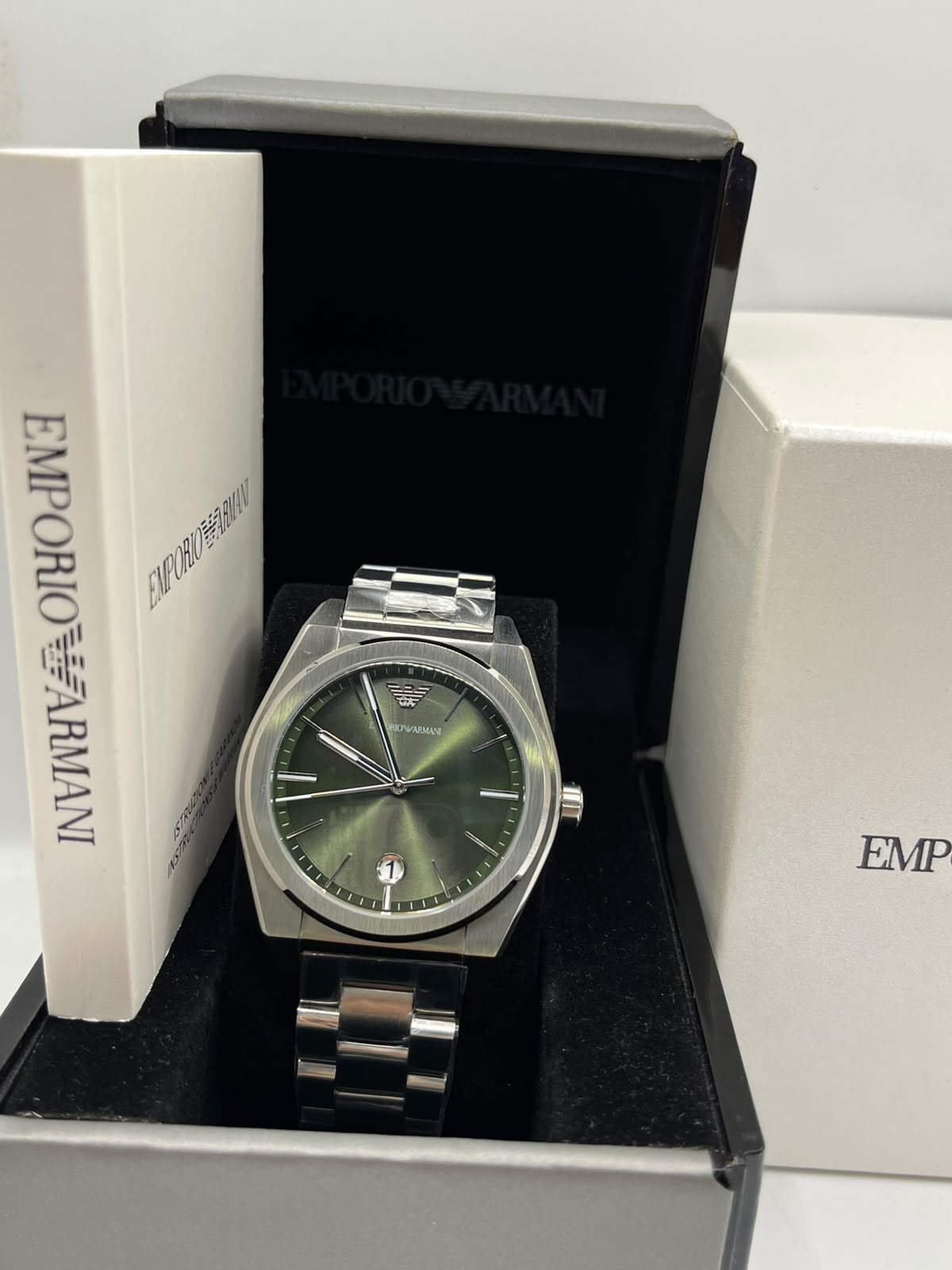 Emporio Armani Green Dial Silver Steel Watch (Copy)