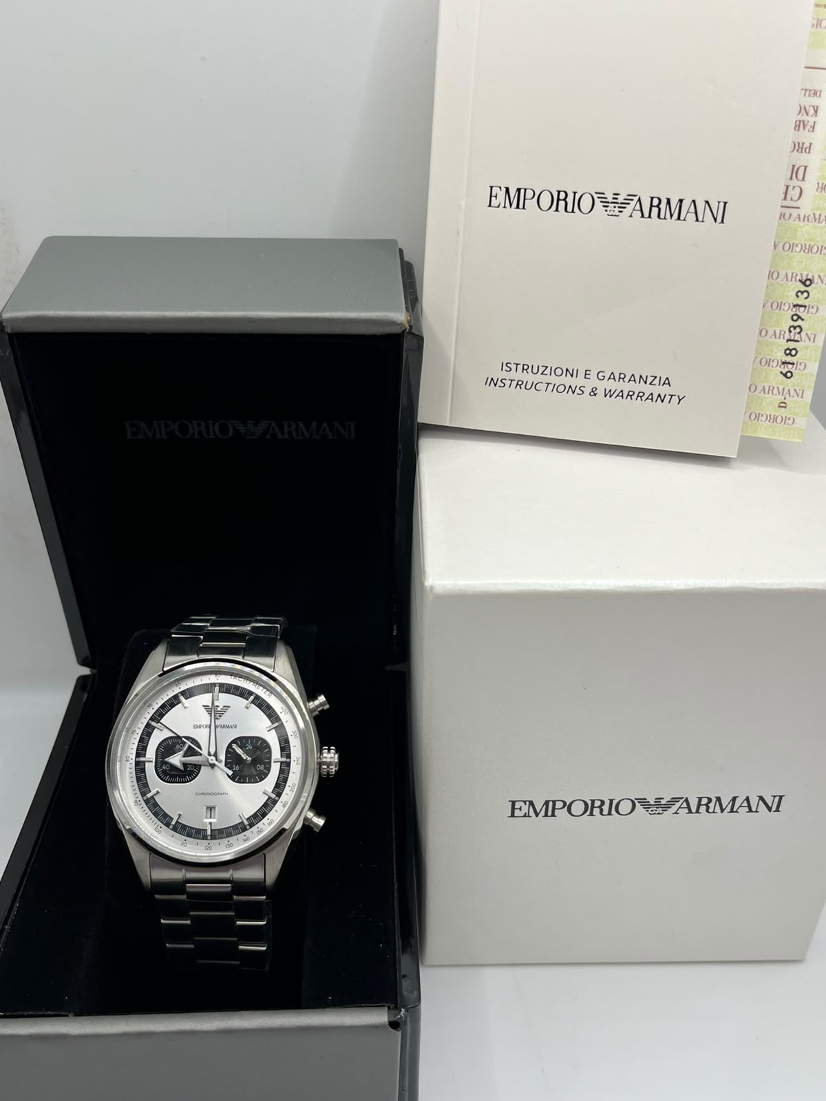 Emporio Armani Chronograph Watch Silver Dial Silver Stainless Steel Bracelet (Copy)