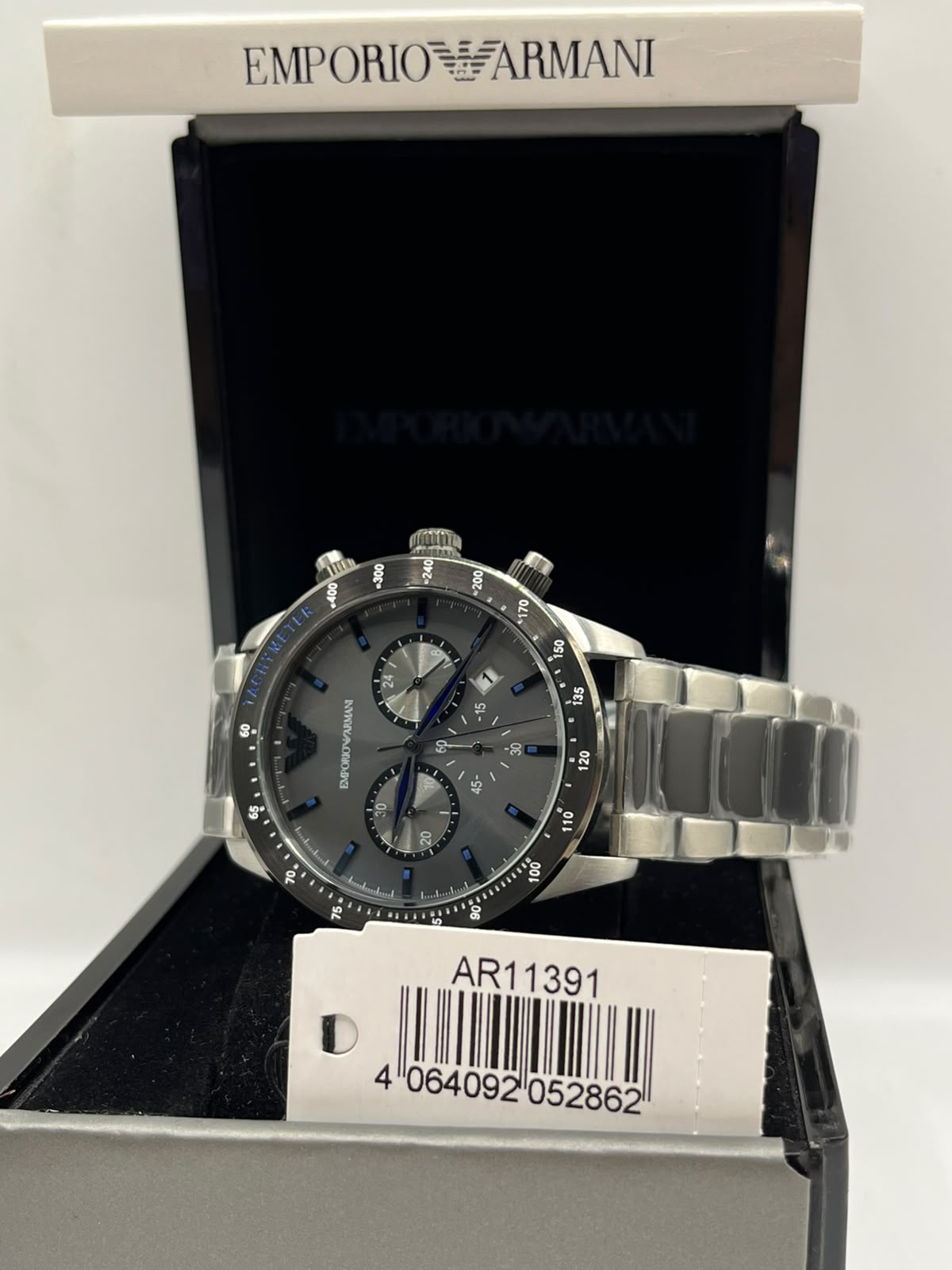 Emporio Armani Chronograph Watch Grey Dial Grey Stainless Steel Bracelet (Copy)