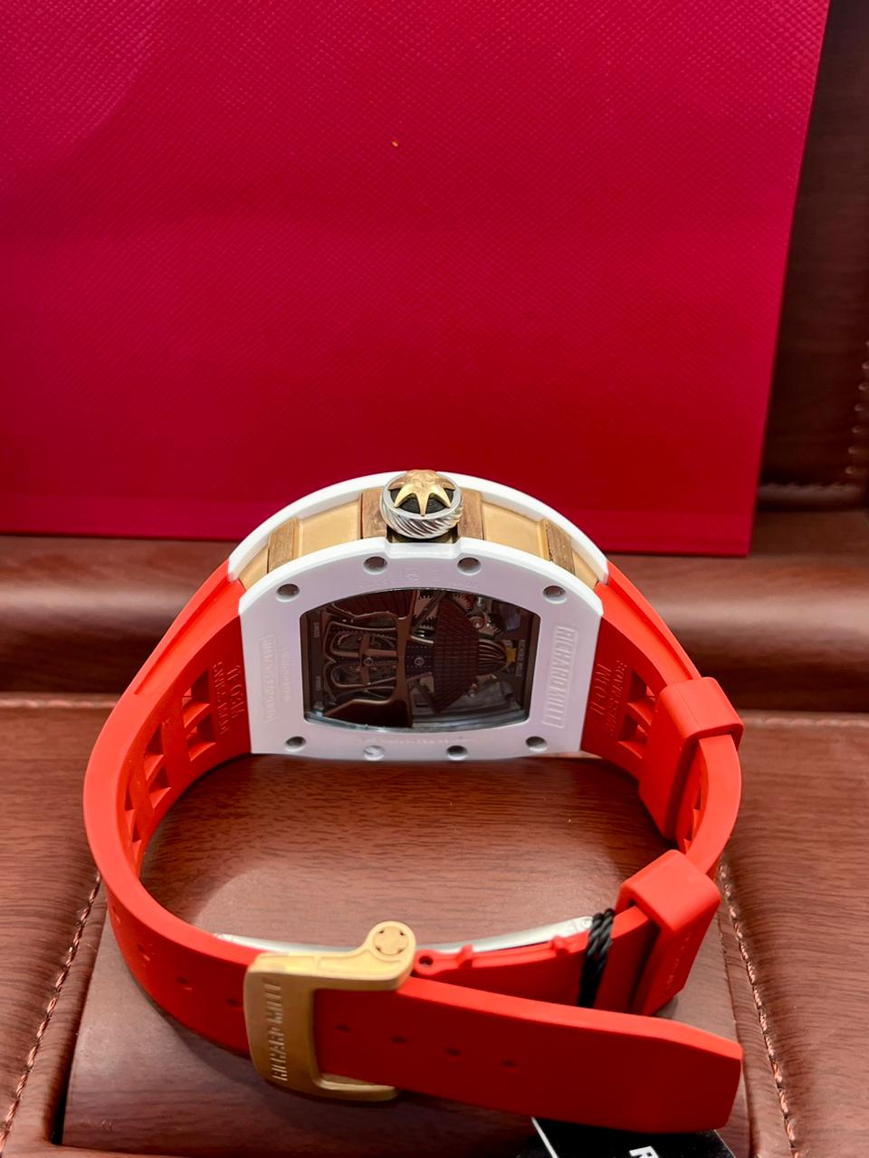 Skeleton Tonneau Gold Red Watch