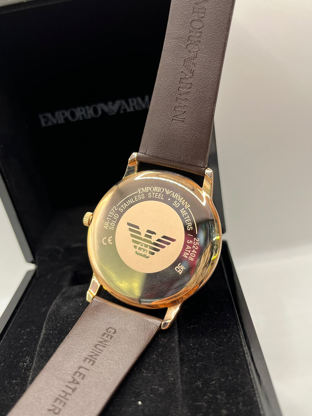 Emporio Armani Men's Rose Gold Watch with Brown Leather Strap (Copy)