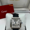 Cartier Santos Watch Silver Dial Black Leather Strap (Copy)